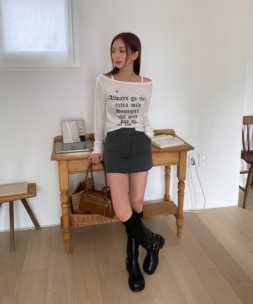 by muni:r(バイ ムニール)の「ストライプミニスカートパンツ(スカート・レディース・ブラック/グレー・SMALL/MEDIUM)」の16枚目の写真