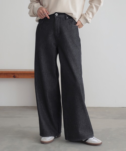 n'OrLABEL（ノアールレーベル）の「『裏ベロアデニムバギーパンツ』（デニムパンツ・レディース・ブラック/ネイビー/ブルー・3L/L～LL/S～Ｍ）」の2枚目の写真