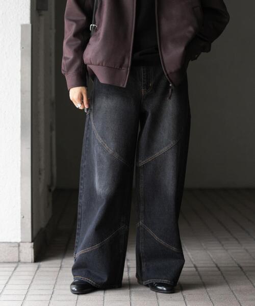 SENSE OF PLACE by URBAN RESEARCH(センスオブプレイスバイアーバンリサーチ)の「ラウンドパネルワイドデニム(その他パンツ・メンズ・ブラック/インディゴブルー・LARGE/MEDIUM)」の2枚目の写真