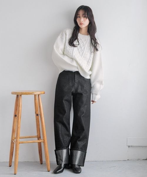 LOWRYS FARM(ローリーズファーム)の「チュールパールニットLS 233865(ニット/セーター・レディース・グレー/オフホワイト/ブラック・FREE)」の4枚目の写真