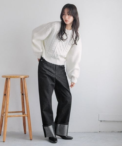 LOWRYS FARM(ローリーズファーム)の「チュールパールニットLS 233865(ニット/セーター・レディース・グレー/オフホワイト/ブラック・FREE)」の5枚目の写真