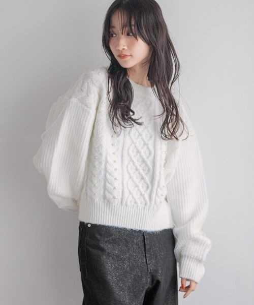 LOWRYS FARM(ローリーズファーム)の「チュールパールニットLS 233865(ニット/セーター・レディース・グレー/オフホワイト/ブラック・FREE)」の8枚目の写真