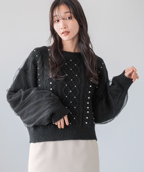 LOWRYS FARM(ローリーズファーム)の「チュールパールニットLS 233865(ニット/セーター・レディース・グレー/オフホワイト/ブラック・FREE)」の14枚目の写真