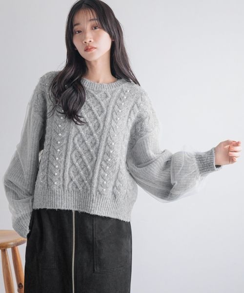 LOWRYS FARM(ローリーズファーム)の「チュールパールニットLS 233865(ニット/セーター・レディース・グレー/オフホワイト/ブラック・FREE)」の21枚目の写真