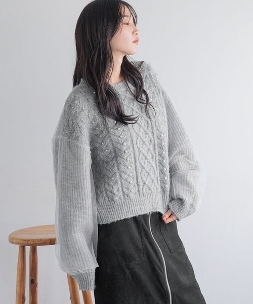 LOWRYS FARM(ローリーズファーム)の「チュールパールニットLS 233865(ニット/セーター・レディース・グレー/オフホワイト/ブラック・FREE)」の22枚目の写真