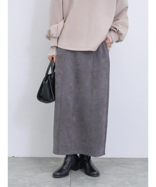 Samansa Mos2 blue（サマンサモスモスブルー）の「スウェードポンチナロースカート（スカート・レディース・ライトベージュ/チャコールグレー/ブラック・F）」の3枚目の写真