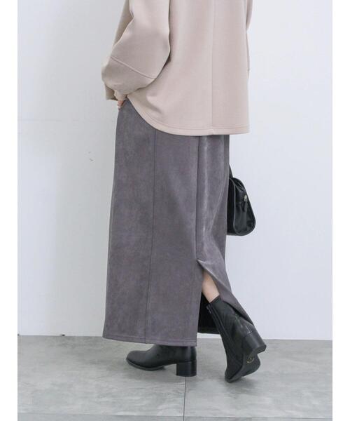 Samansa Mos2 blue（サマンサモスモスブルー）の「スウェードポンチナロースカート（スカート・レディース・ライトベージュ/チャコールグレー/ブラック・F）」の8枚目の写真