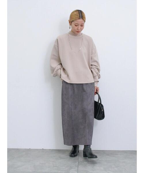 Samansa Mos2 blue（サマンサモスモスブルー）の「スウェードポンチナロースカート（スカート・レディース・ライトベージュ/チャコールグレー/ブラック・F）」の5枚目の写真