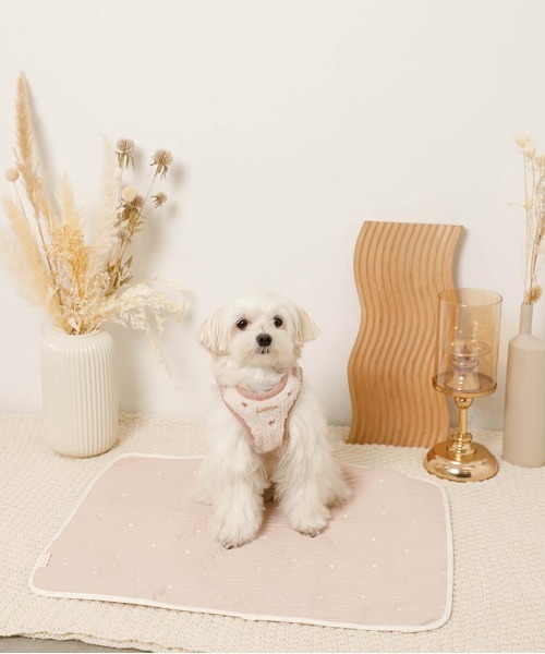 ハート刺繍キルティングカフェマット（ペット用クッション/マット
