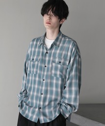 ETELIO | オンブレチェックワイドドレープレギュラーカラー長袖シャツ(シャツ/ブラウス)