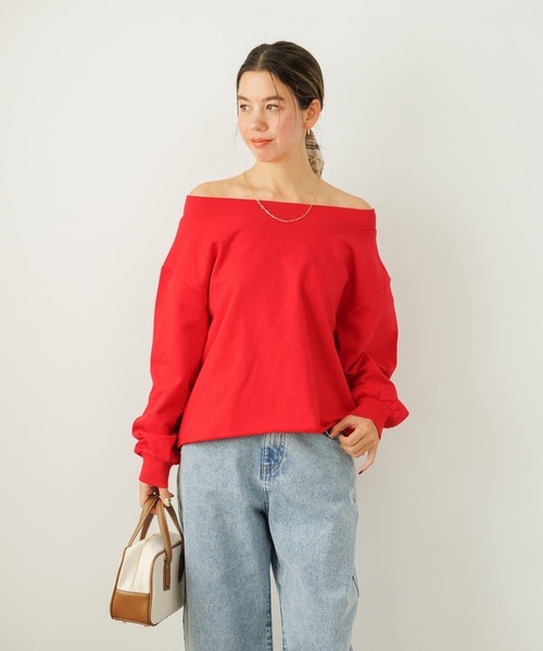 BAYFLOW（ベイフロー）の「[キレイ目に着られる]オフショルダースウェットプルオーバー（スウェット・レディース・レッド/杢グレー/オフホワイト・FREE）」の6枚目の写真