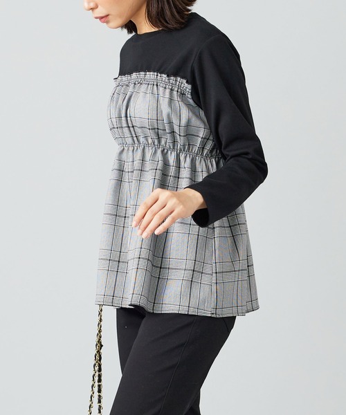 BELLUNA PLUS(ベルーナ)の「チェック柄ビスチェドッキングプルオーバー(Tシャツ/カットソー・レディース・グレー系/ネイビー系/ブラウン系・MEDIUM/X-LARGE)」の1枚目の写真
