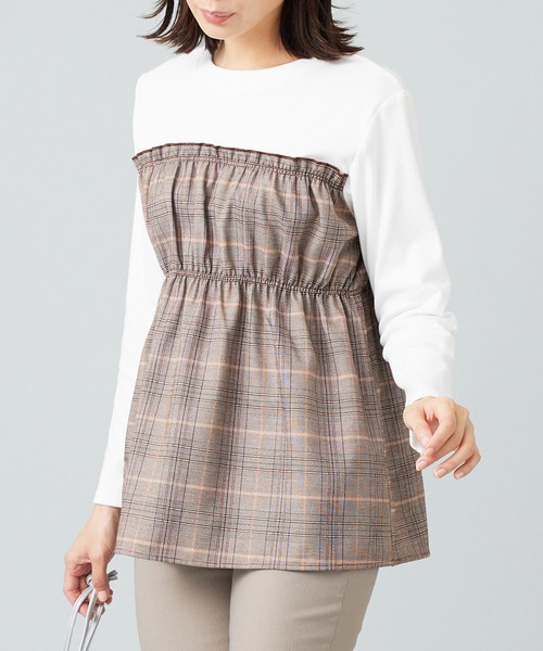 BELLUNA PLUS(ベルーナ)の「チェック柄ビスチェドッキングプルオーバー(Tシャツ/カットソー・レディース・グレー系/ネイビー系/ブラウン系・MEDIUM/X-LARGE)」の2枚目の写真