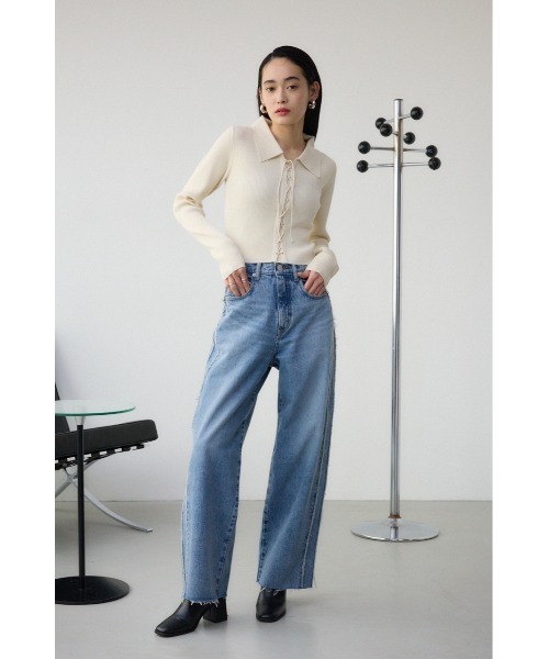 AZUL by moussy(アズールバイマウジー)の「レースアップポロカラーニット(ニット/セーター・レディース・ピンク/アイボリー/ライム/ブルー/ブラック・FREE)」の21枚目の写真