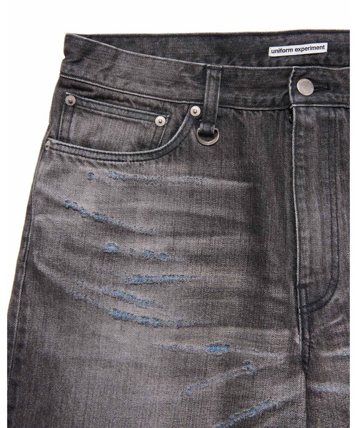 DAMAGED HEM TUCK WIDE STRAIGHT JEANS（デニムパンツ
