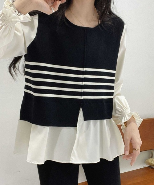 ﾆｯﾄﾄﾞｯｷﾝｸﾞﾚｲﾔｰﾄﾞﾌﾞﾗｳｽ（シャツ/ブラウス）｜CADBURY（キャドバリー）