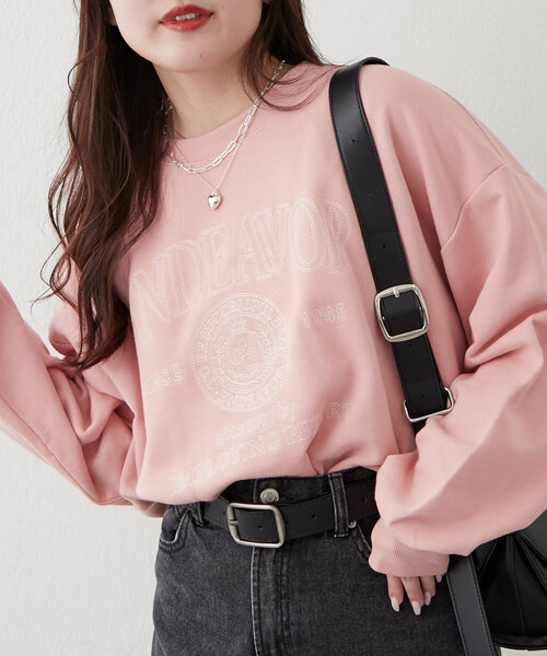 continuer de NICE CLAUP(コンティニューデナイスクラップ)の「白抜き刺繍スウェット(スウェット・レディース・ネイビー/グレー/ピンク/オートミール・FREE)」の4枚目の写真