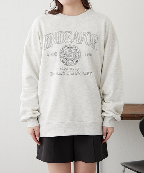 continuer de NICE CLAUP(コンティニューデナイスクラップ)の「白抜き刺繍スウェット(スウェット・レディース・ネイビー/グレー/ピンク/オートミール・FREE)」の16枚目の写真