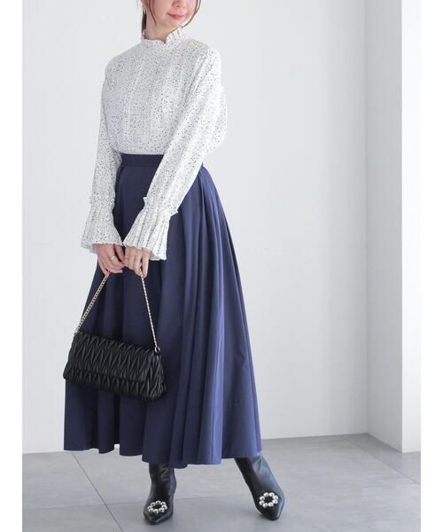 Te chichi(テチチ)の「ピンタックスタンドフリルブラウス(シャツ/ブラウス・レディース・ネイビー/サックスブルー/オフホワイト/クリーム・F)」の14枚目の写真