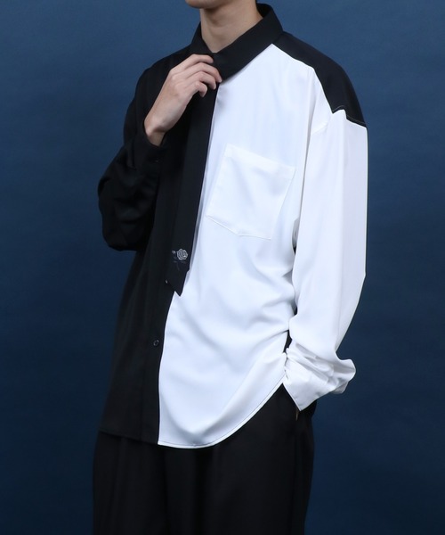 ANPAS（アンパス）の「Allover Pattern/Rose Embroidery Oversized Shirt With Tie/総柄＆薔薇刺繍 ネクタイ付き シャツ 韓国ストリート メンズ レディース（シャツ/ブラウス・メンズ・ブルー/ホワイト/ホワイト系その他/ブラック系その他/ホワイト系その他2/ブルー系その他・M/L）」の3枚目の写真