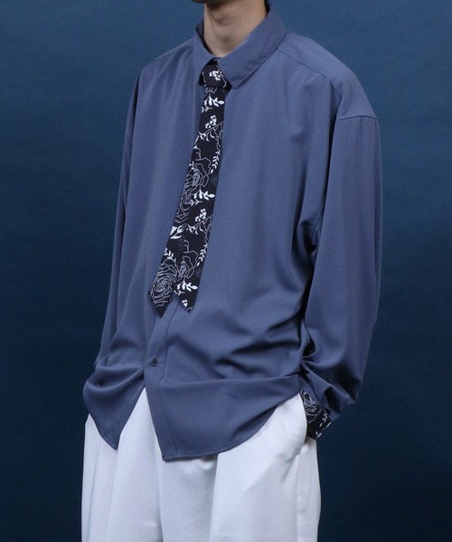 ANPAS（アンパス）の「Allover Pattern/Rose Embroidery Oversized Shirt With Tie/総柄＆薔薇刺繍 ネクタイ付き シャツ 韓国ストリート メンズ レディース（シャツ/ブラウス・メンズ・ブルー/ホワイト/ホワイト系その他/ブラック系その他/ホワイト系その他2/ブルー系その他・M/L）」の6枚目の写真
