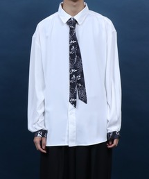 Allover Pattern/Rose Embroidery Oversized Shirt With Tie/総柄&薔薇刺繍 ネクタイ付き シャツ 韓国ストリート メンズ レディース