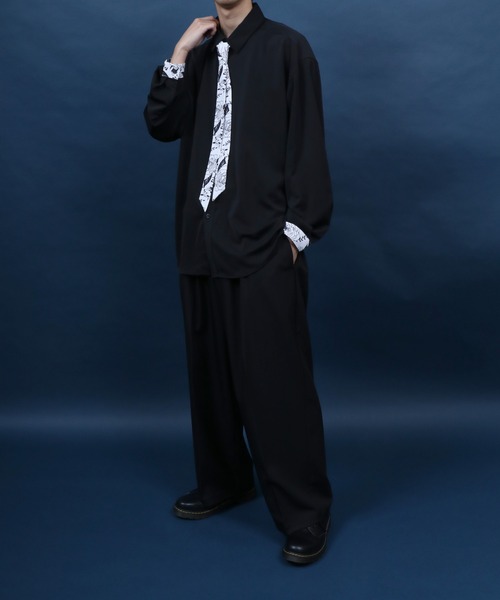 ANPAS（アンパス）の「Allover Pattern/Rose Embroidery Oversized Shirt With Tie/総柄＆薔薇刺繍 ネクタイ付き シャツ 韓国ストリート メンズ レディース（シャツ/ブラウス・メンズ・ブルー/ホワイト/ホワイト系その他/ブラック系その他/ホワイト系その他2/ブルー系その他・M/L）」の17枚目の写真