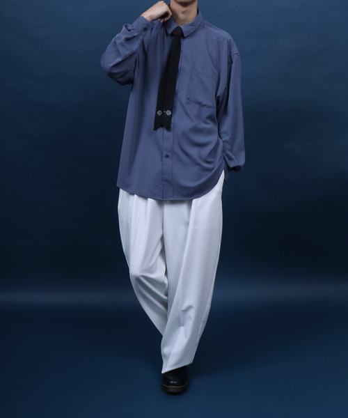 ANPAS（アンパス）の「Allover Pattern/Rose Embroidery Oversized Shirt With Tie/総柄＆薔薇刺繍 ネクタイ付き シャツ 韓国ストリート メンズ レディース（シャツ/ブラウス・メンズ・ブルー/ホワイト/ホワイト系その他/ブラック系その他/ホワイト系その他2/ブルー系その他・M/L）」の19枚目の写真