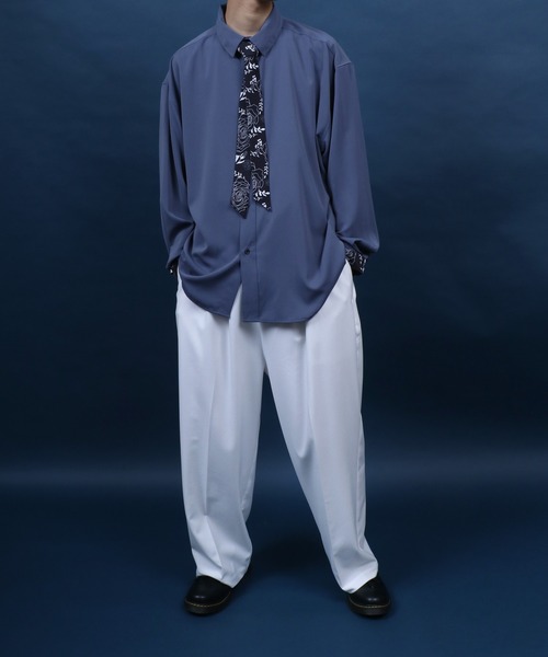 ANPAS（アンパス）の「Allover Pattern/Rose Embroidery Oversized Shirt With Tie/総柄＆薔薇刺繍 ネクタイ付き シャツ 韓国ストリート メンズ レディース（シャツ/ブラウス・メンズ・ブルー/ホワイト/ホワイト系その他/ブラック系その他/ホワイト系その他2/ブルー系その他・M/L）」の21枚目の写真