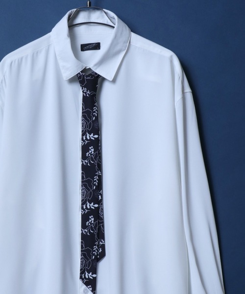 セール】Allover Pattern/Rose Embroidery Oversized Shirt With
