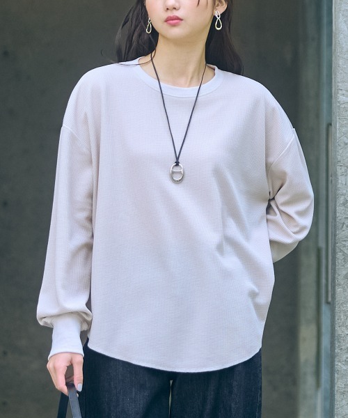 slattgir（スラットジール）の「高身長　ワッフルプルオーバー（トールサイズ）Essenave（Tシャツ/カットソー・レディース・チャコール/ライトグレー・M/L/LL/3L/4L/5L）」の3枚目の写真