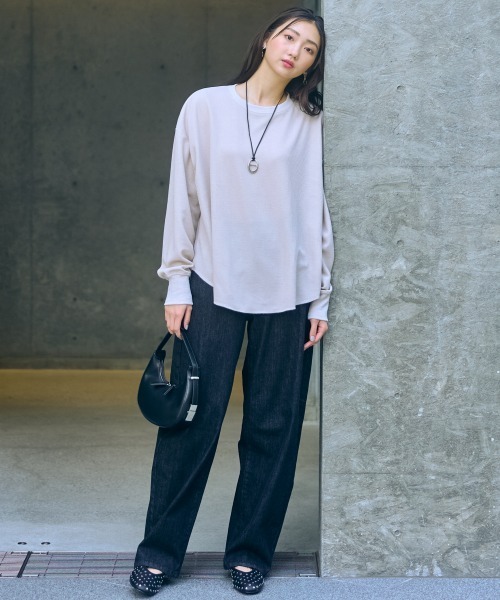 slattgir（スラットジール）の「高身長　ワッフルプルオーバー（トールサイズ）Essenave（Tシャツ/カットソー・レディース・チャコール/ライトグレー・M/L/LL/3L/4L/5L）」の5枚目の写真