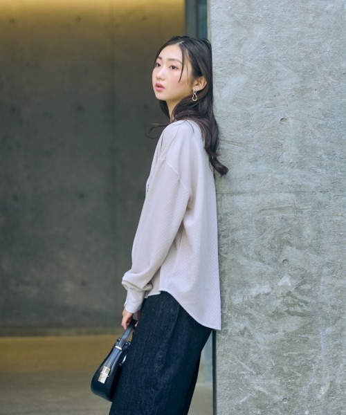 slattgir（スラットジール）の「高身長　ワッフルプルオーバー（トールサイズ）Essenave（Tシャツ/カットソー・レディース・チャコール/ライトグレー・M/L/LL/3L/4L/5L）」の8枚目の写真