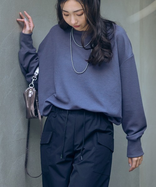 slattgir（スラットジール）の「高身長　ワッフルプルオーバー（トールサイズ）Essenave（Tシャツ/カットソー・レディース・チャコール/ライトグレー・M/L/LL/3L/4L/5L）」の10枚目の写真