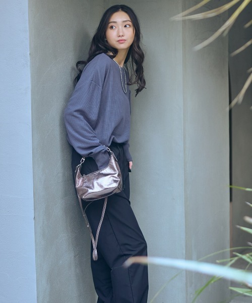 slattgir（スラットジール）の「高身長　ワッフルプルオーバー（トールサイズ）Essenave（Tシャツ/カットソー・レディース・チャコール/ライトグレー・M/L/LL/3L/4L/5L）」の12枚目の写真