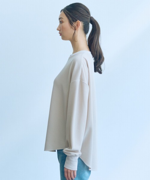 slattgir（スラットジール）の「高身長　ワッフルプルオーバー（トールサイズ）Essenave（Tシャツ/カットソー・レディース・チャコール/ライトグレー・M/L/LL/3L/4L/5L）」の21枚目の写真