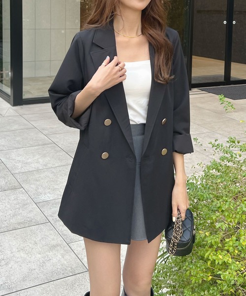 Futier land（フューティアランド）の「【3サイズ展開】BIGダブルテーラードジャケット（テーラードジャケット・レディース・ブラック/ベージュ/ネイビー/ブラック系1/ネイビー系1/グレー/ブラウン/オフホワイト・MEDIUM/LARGE/SMALL）」の2枚目の写真