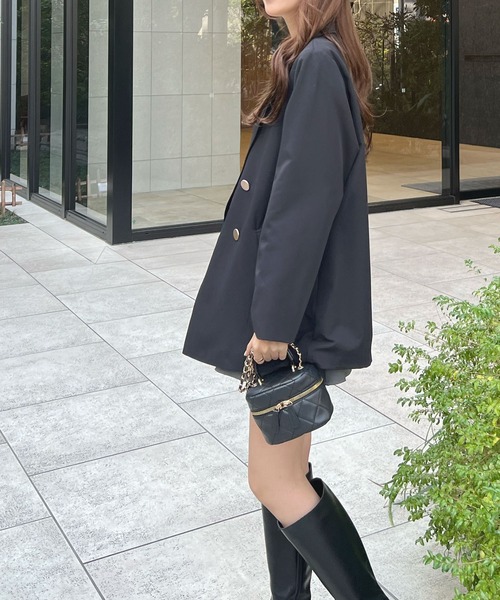 Futier land（フューティアランド）の「【3サイズ展開】BIGダブルテーラードジャケット（テーラードジャケット・レディース・ブラック/ベージュ/ネイビー/ブラック系1/ネイビー系1/グレー/ブラウン/オフホワイト・MEDIUM/LARGE/SMALL）」の10枚目の写真