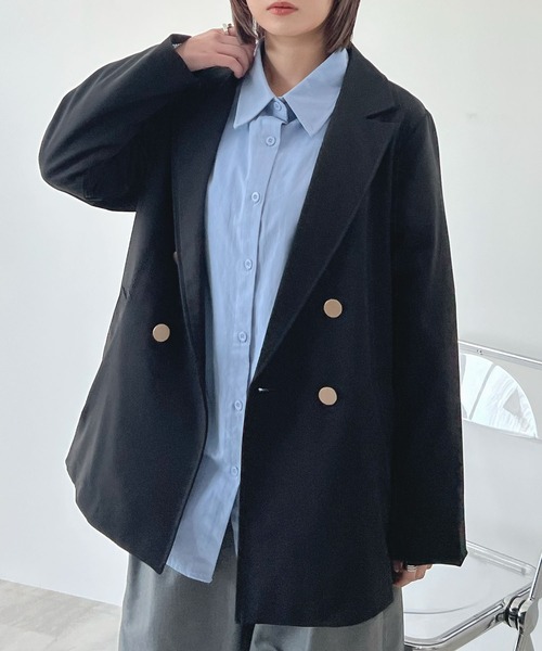 Futier land（フューティアランド）の「【3サイズ展開】BIGダブルテーラードジャケット（テーラードジャケット・レディース・ブラック/ベージュ/ネイビー/ブラック系1/ネイビー系1/グレー/ブラウン/オフホワイト・MEDIUM/LARGE/SMALL）」の15枚目の写真