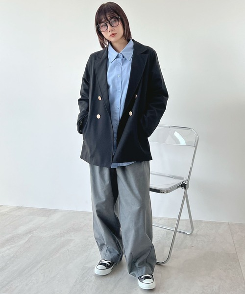 Futier land（フューティアランド）の「【3サイズ展開】BIGダブルテーラードジャケット（テーラードジャケット・レディース・ブラック/ベージュ/ネイビー/ブラック系1/ネイビー系1/グレー/ブラウン/オフホワイト・MEDIUM/LARGE/SMALL）」の19枚目の写真