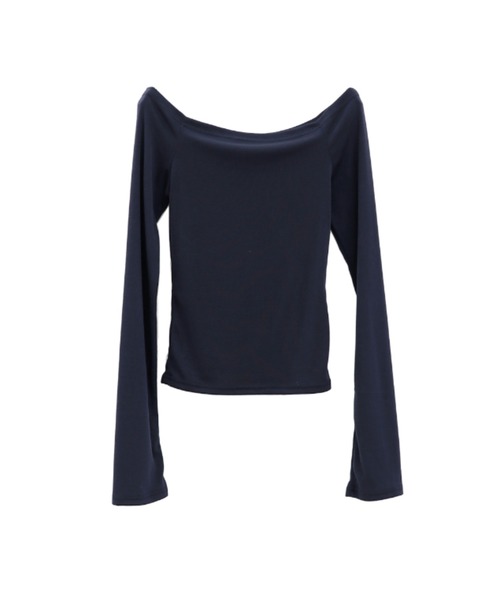 オフショルダー黒ベルベットトップス LVEU.】ベルトショルダートップス / トップス カットソー 長袖