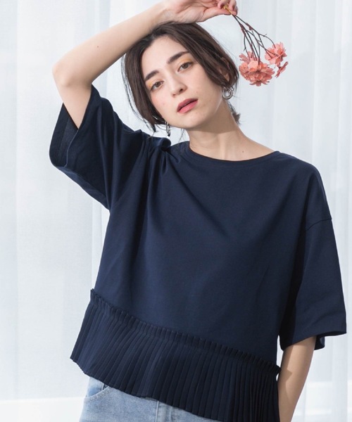 プリーツドッキングトップス OPAQUE.CLIP tシャツ プリーツデザインドッキングトップス「洗濯