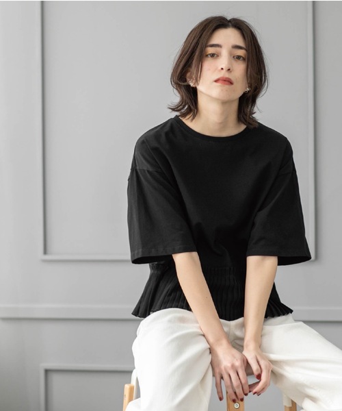 OPAQUE.CLIP(オペークドットクリップ)の「プリーツデザインドッキングトップス【洗濯機洗い可】(Tシャツ/カットソー・レディース・ホワイト/ブラック/オリーブ/ブラウン系その他/ネイビー・38/40)」の10枚目の写真