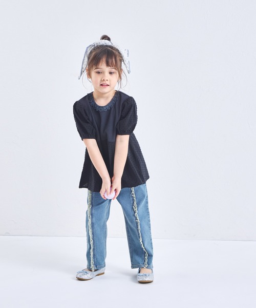 pairmanon(ペアマノン)の「【ふんわりワッフル】レース付き パフ袖ブラウス(シャツ/ブラウス・キッズ・アイボリー/ブラック/ライトブルー・150/110/100/120/140/130/90)」の11枚目の写真