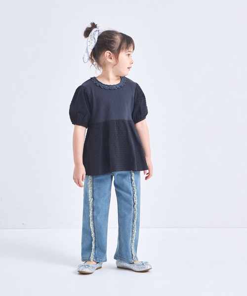pairmanon(ペアマノン)の「【ふんわりワッフル】レース付き パフ袖ブラウス(シャツ/ブラウス・キッズ・アイボリー/ブラック/ライトブルー・150/110/100/120/140/130/90)」の15枚目の写真