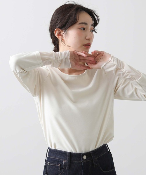 Gready Brilliant(グレディブリリアン)の「ジョーゼットクルーロンT(Tシャツ/カットソー・レディース・アイボリー/チャコールグレー・38)」の12枚目の写真
