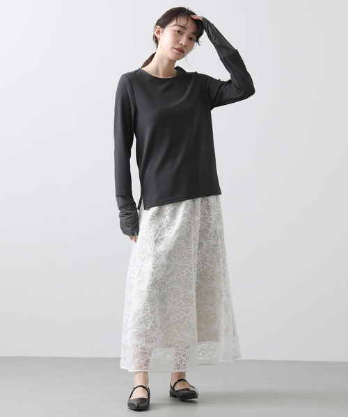 Gready Brilliant(グレディブリリアン)の「ジョーゼットクルーロンT(Tシャツ/カットソー・レディース・アイボリー/チャコールグレー・38)」の19枚目の写真