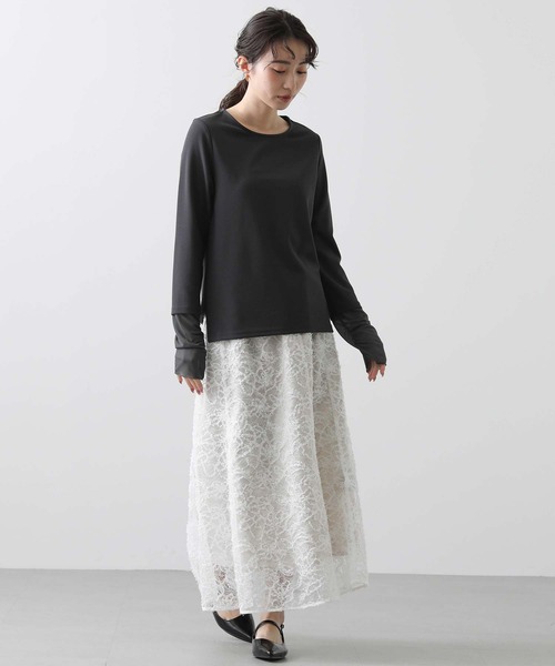 Gready Brilliant(グレディブリリアン)の「ジョーゼットクルーロンT(Tシャツ/カットソー・レディース・アイボリー/チャコールグレー・38)」の22枚目の写真