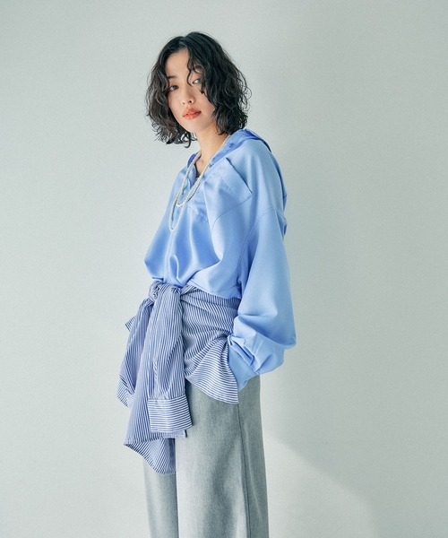 LEPSIM(レプシィム)の「サラキレポンチョ長袖シャツ 303844(シャツ/ブラウス・レディース・ブルー/オフホワイト/イエロー/ブルー系その他・FREE)」の14枚目の写真