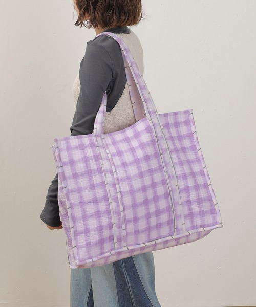 セール】インド キルティング チェック柄 プリントトートバッグ